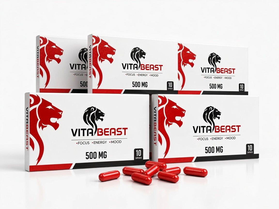 VitaBeast RED complément alimentaire énergie et concentration 500 mg en gélules