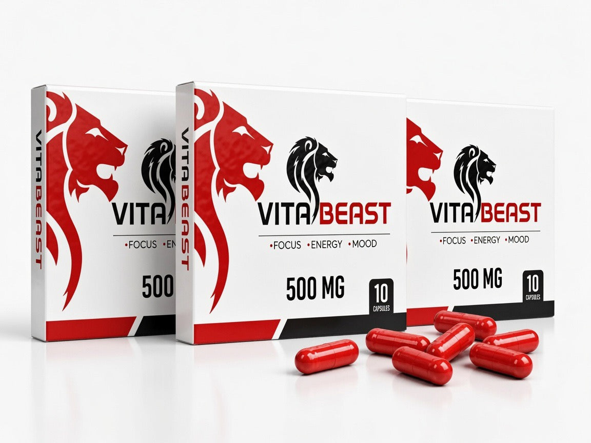 VitaBeast RED complément alimentaire énergie et concentration 500 mg pour personnes actives