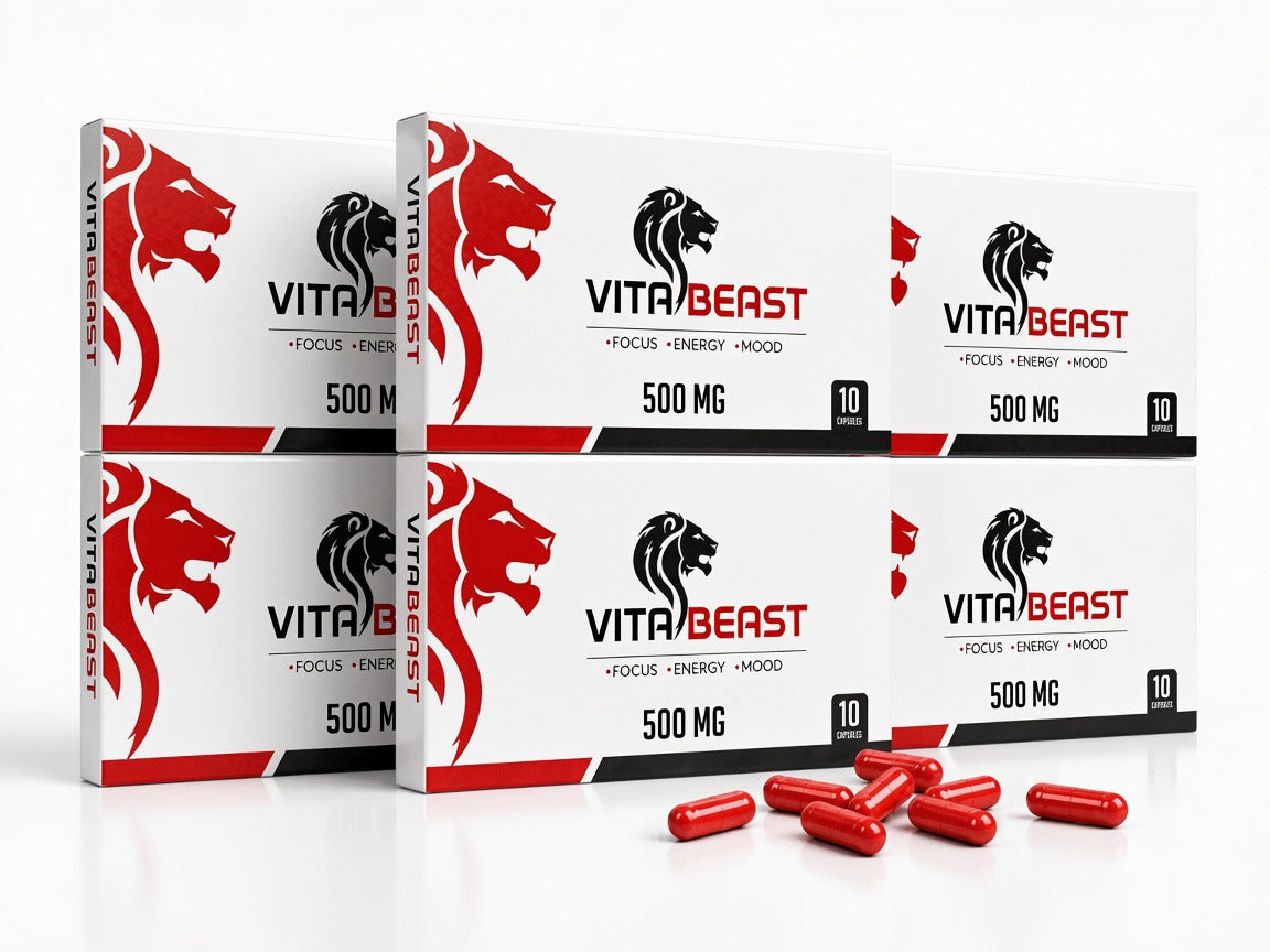 VitaBeast RED complément alimentaire énergie et concentration 500 mg pour personnes actives