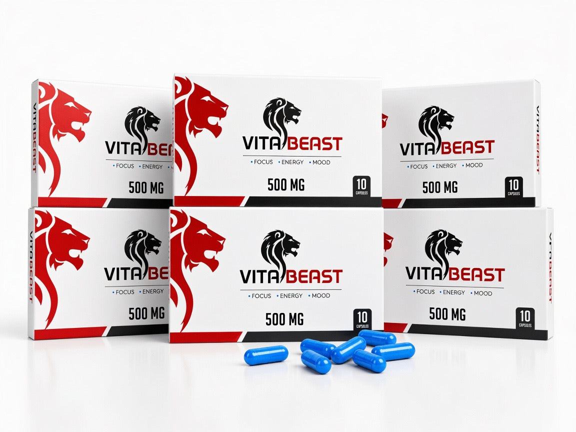 Vitabeast Bleu complément alimentaire énergie naturelle 500 mg au ginseng et maca
