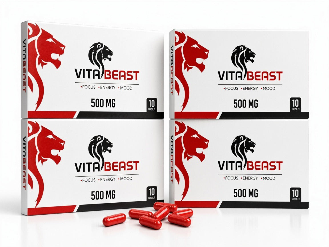 VitaBeast RED complément alimentaire énergie et concentration 500 mg pour personnes actives