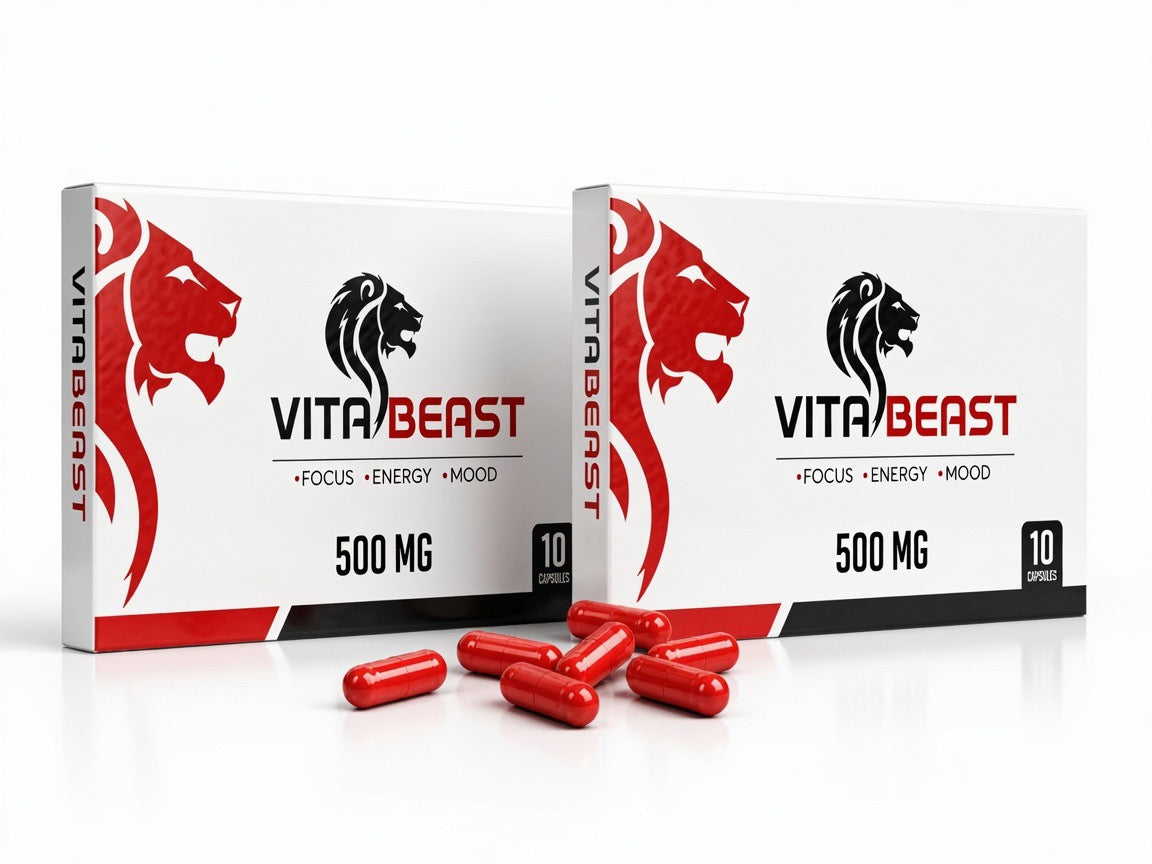 VitaBeast RED complément alimentaire énergie et concentration 500 mg en gélules